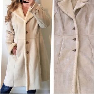 Ann Taylor Cream Long Suede Cozy Warm Winter Coat!!!